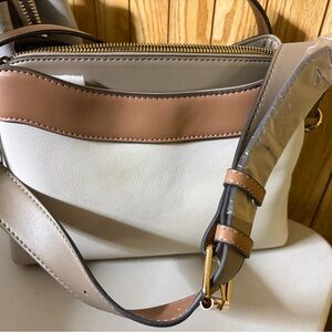 Nine West White and Brown Satchel